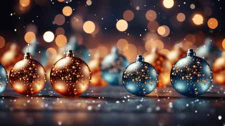 Christmas light balls with winter night backgroundの素材