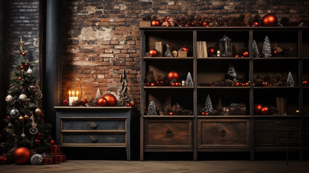Christmas decorations in the classic dark churchの素材