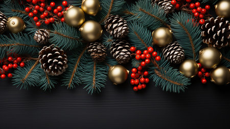 Christmas decorations, top view a dark backgroundの素材