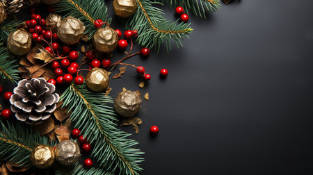 Christmas decorations, top view a dark backgroundの素材