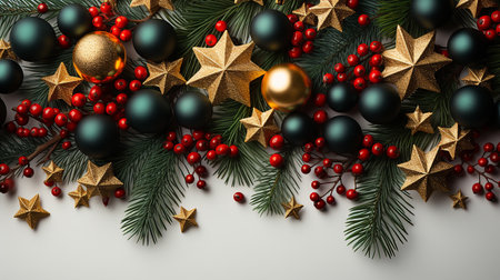Christmas decorations, top view white backgroundの素材