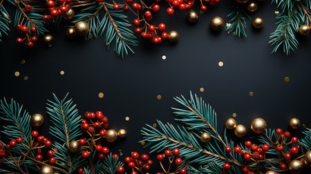 Christmas decorations, top view a dark backgroundの素材