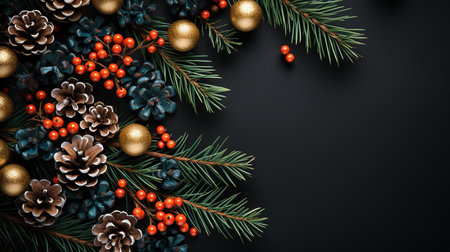 Christmas decorations, top view a dark backgroundの素材