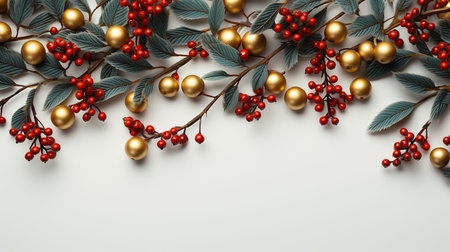 Christmas decorations, top view white backgroundの素材