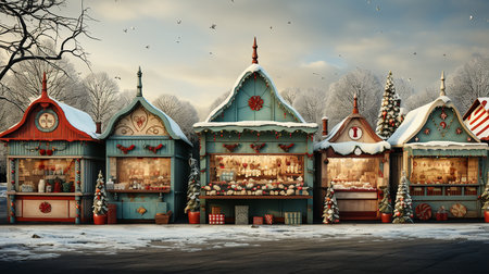 Small shops in winter, Christmas winter season backgroundの素材