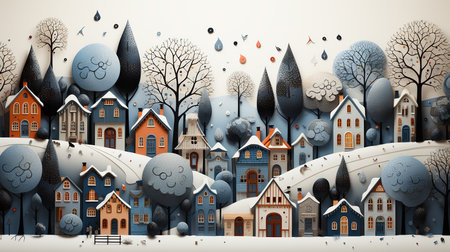 Impressive Christmas cartoon landscape under the snowの素材
