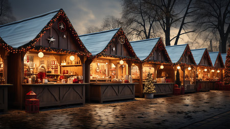 Small shops in winter, Christmas winter season backgroundの素材