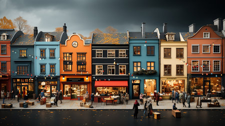 Small shops in winter, Christmas winter season backgroundの素材