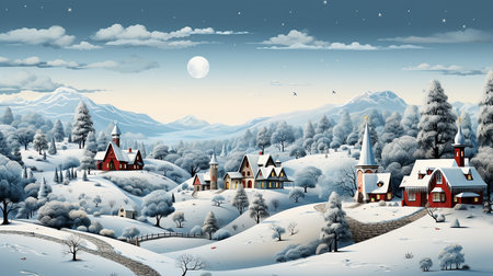 Impressive Christmas cartoon landscape under the snowの素材