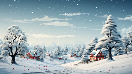Impressive Christmas cartoon landscape under the snowの素材