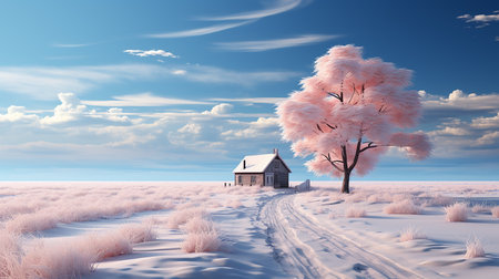 Impressive Christmas cartoon landscape under the snowの素材