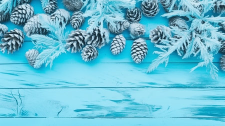 Christmas top view background with winter snowの素材
