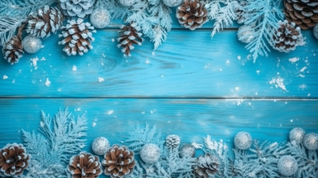 Christmas top view background with winter snowの素材
