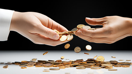 Coins in hand, money concept backgroundの素材