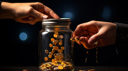 Coins in hand, money concept backgroundの素材