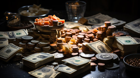 Stack of money on the table, concept backgroundの素材