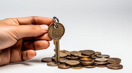 Coins in hand, money concept backgroundの素材