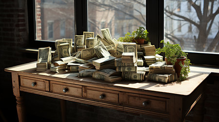 Stack of money on the table, concept backgroundの素材