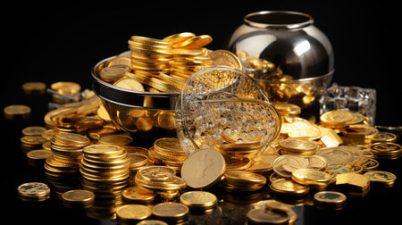 Stack of coins on the tableの素材