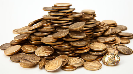 Stack of coins on the tableの素材
