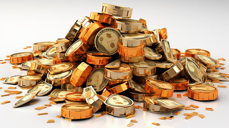 Banknotes are scattered on the tableの素材