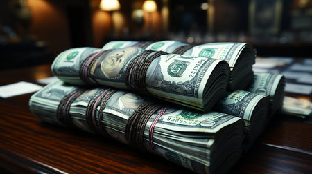 Stack of money on the table, concept backgroundの素材