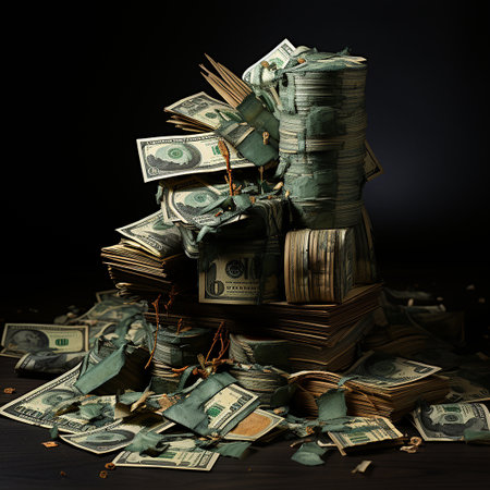 Banknotes are scattered on the tableの素材
