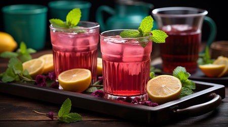 Cocktail with lime and mint, drink backgroundの素材