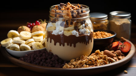 Chocolate mousse with whipped cream, AI Generatedの素材