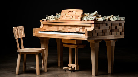 Wooden piano with a lot of moneyの素材