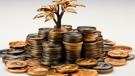 Plant growth in coins jar, financial growth concept backgroundの素材