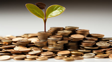 Plant growth in coins jar, financial growth concept backgroundの素材