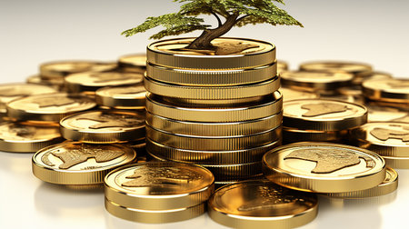 Plant growth in coins jar, financial growth concept backgroundの素材