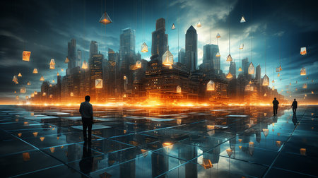 Concept future city skyline. Futuristic business vision concept.の素材