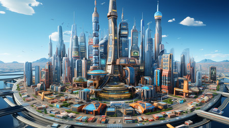 Concept future city skyline. Futuristic business vision concept.の素材