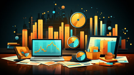 Modern flat design isometric concept of Digital Marketing for banner and website. Abstract 3d vector background. Web development, social media concept. Landing page template. Digital technologiesの素材