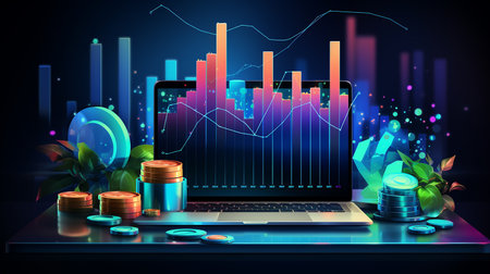 Modern flat design isometric concept of Digital Marketing for banner and website. Abstract 3d vector background. Web development, social media concept. Landing page template. Digital technologiesの素材
