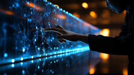Human hand touching The metaverse universe, Digital transformation conceptual for next-generation technology era.の素材