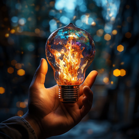 Man holding light bulbs, ideas of new ideas with innovative technology and creativity. concept creativity with bulbs that shine glitter.の素材