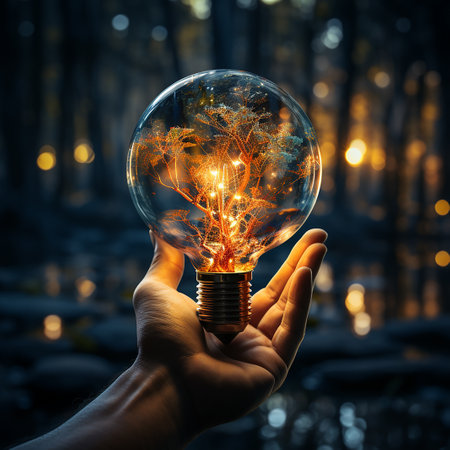 Man holding light bulbs, ideas of new ideas with innovative technology and creativity. concept creativity with bulbs that shine glitter.の素材