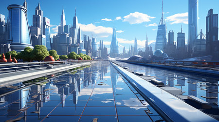 Futuristic cityscape design, magical and digitized conceptの素材