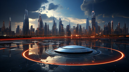Futuristic cityscape design, magical and digitized conceptの素材
