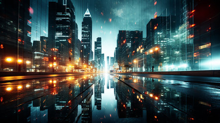 Futuristic cityscape design, magical and digitized conceptの素材