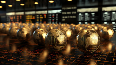 Decorative globe ball on a digital board table, business backgroundの素材