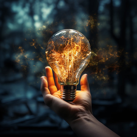 Man holding light bulbs, ideas of new ideas with innovative technology and creativity. concept creativity with bulbs that shine glitter.の素材
