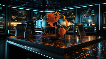 Decorative globe ball on a digital board table, business backgroundの素材
