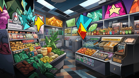Fruits and vegetables market, cartoon background imageの写真素材