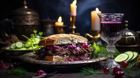 Delicious grilled burgers, food background imageの写真素材