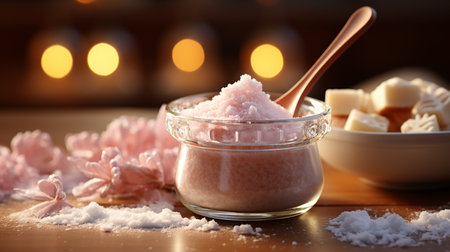 Full fat powdered pink milk in bowlの写真素材
