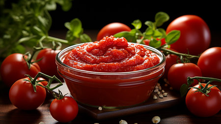 Tomato sauce in a bowl, background imageの写真素材